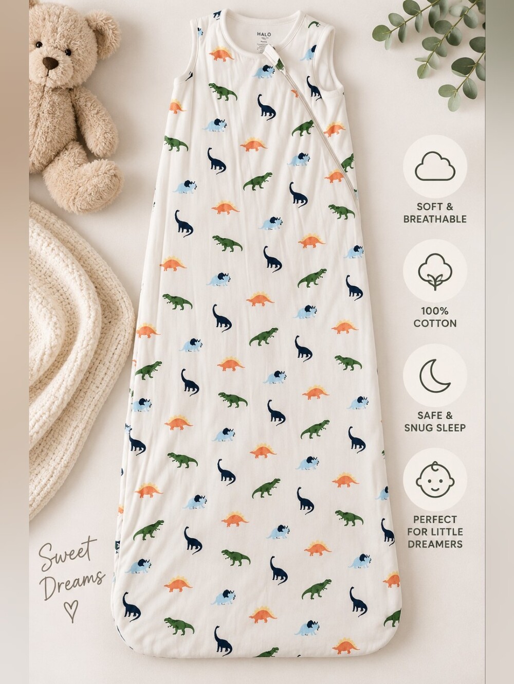 Kyte Baby Dinosaur Sleep Bag XL 1.0 TOG Bamboo Sleeping Sack